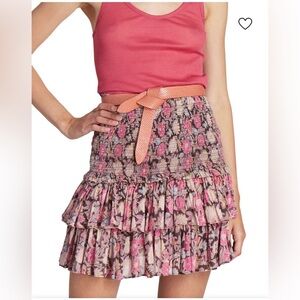 ISABEL MARANT ETOILE Naomi Smocked Floral Mini Skirt in Faded Black. Size 42